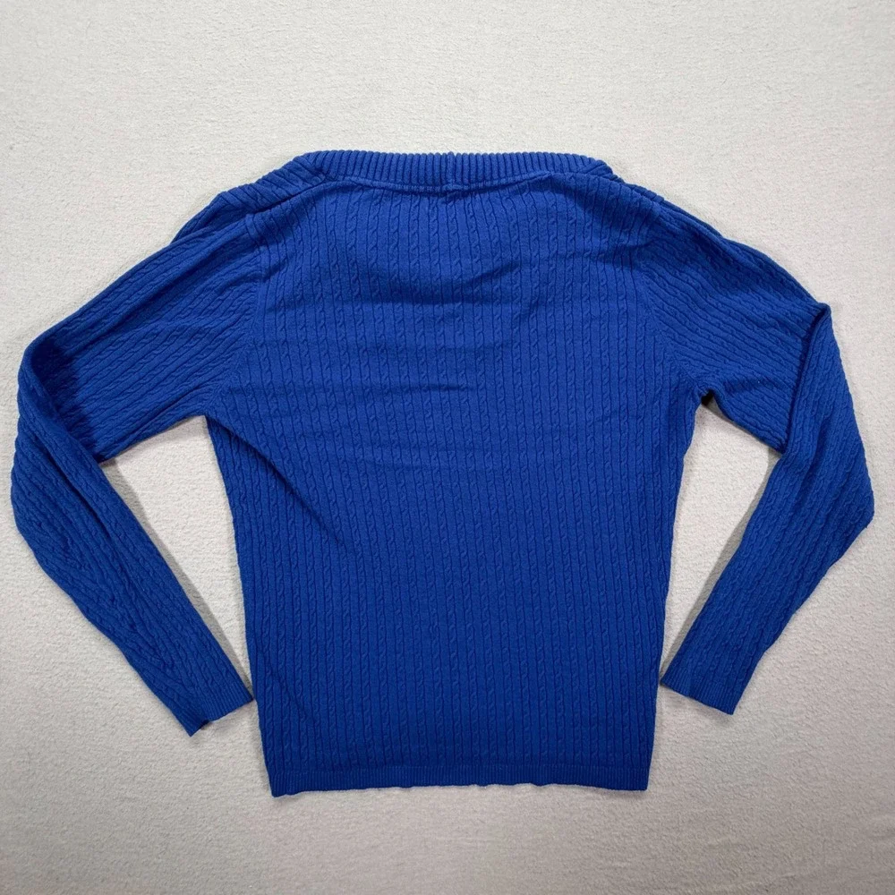 Charter Club Women Sweater Slim Royal Blue Cable Knit Cowl Neck Petite PM
